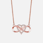 Rose Gold Infinite Love Necklace with heart and zirconia gems, perfect for girlfriend gifts on birthdays or Valentine's.