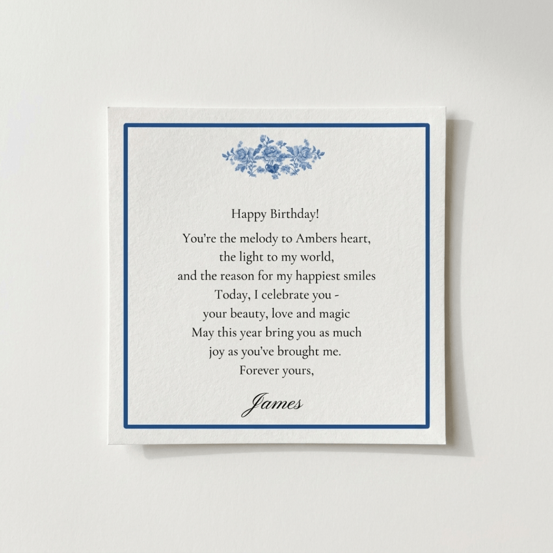 Personal Message on a custom birthday card, featuring heartfelt words from James.