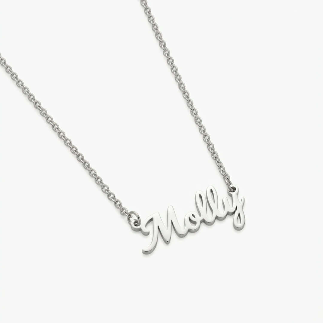 Signature Name Necklace featuring the name 'Molly' in elegant silver cursive.