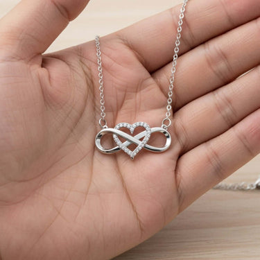 Silver Infinite Heart Necklace with zirconia gems, perfect girlfriend gift for Birthday, Valentine's, or Christmas.